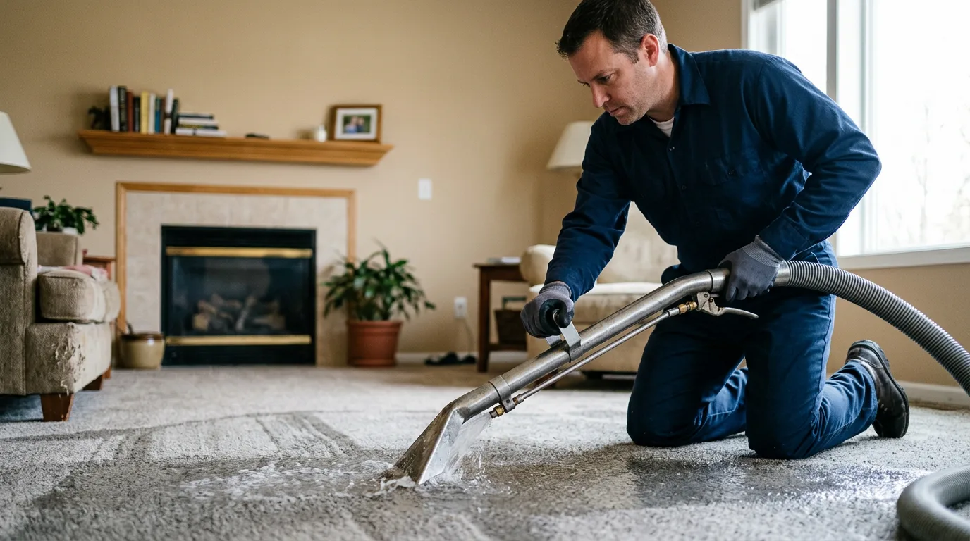 Water damage restoration technician working near Lindsborg, KS